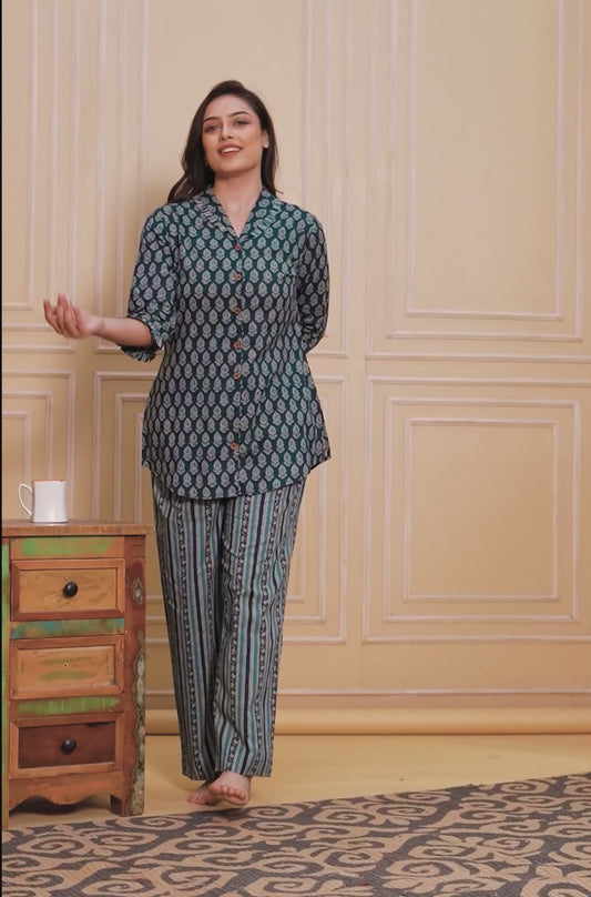 Soft Cotton Butti Straight Blue Top
