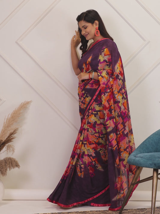 Georgette Geometric Multicoloured Saree