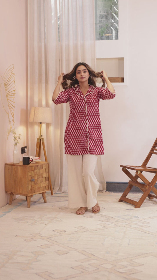 Soft Cotton Butti Straight Maroon Top