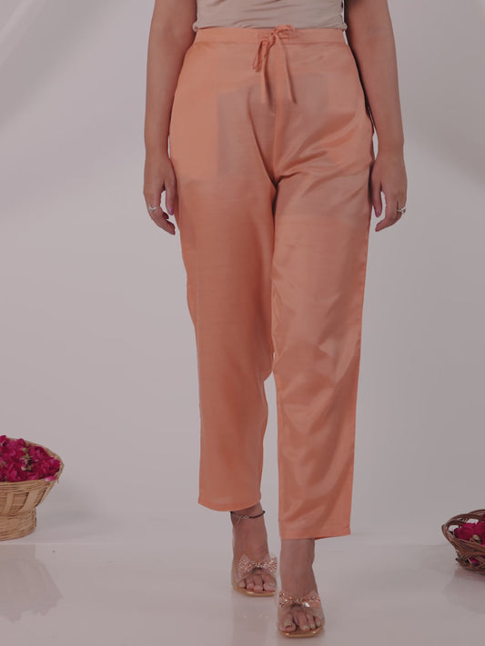 Chanderi Solid Peach Tapered Trousers