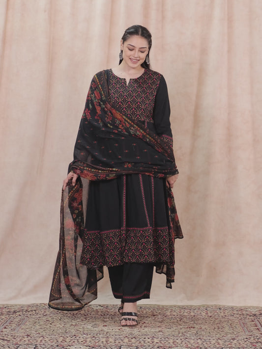 Viscose Solid Anarkali Black Kurta