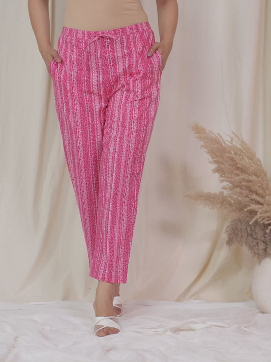 Soft Cotton Striped Pink Tapered Trousers