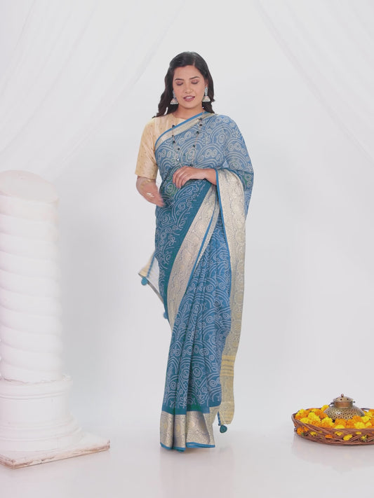 Chiffon Bandhani Blue Saree