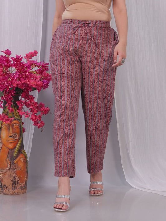 Soft Cotton Border print Maroon Straight Straight Trousers