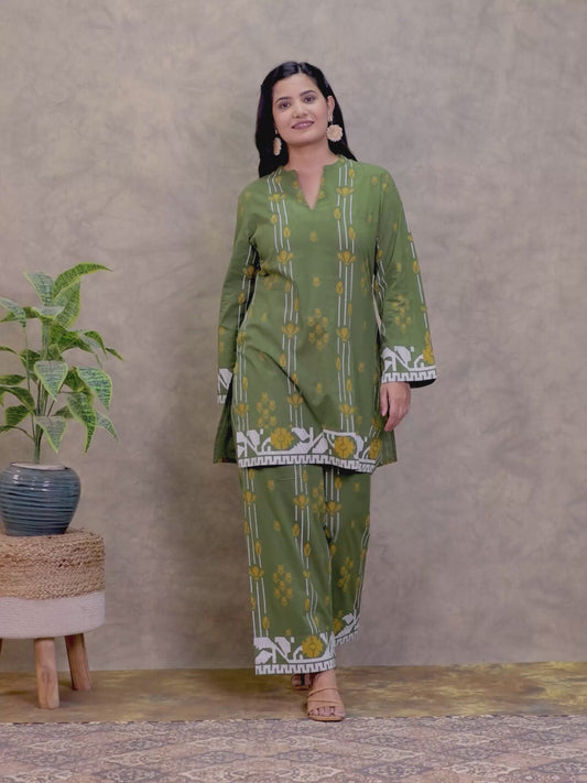 Soft Cotton Jamdani Straight Green Kurta