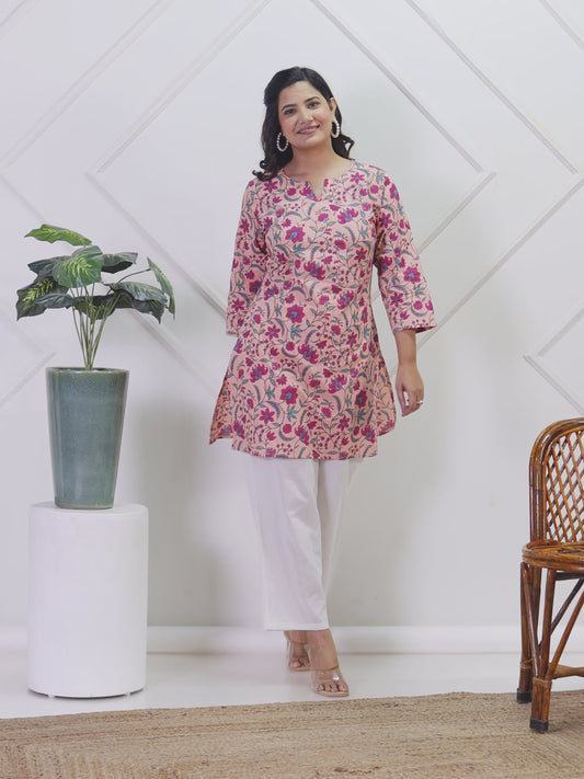 Soft Cotton Floral Straight Peach Kurta
