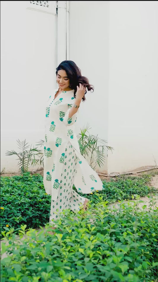 Linen cotton Butta Straight Off White Kurta