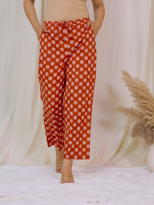Soft Cotton Polka Rust Straight Trousers