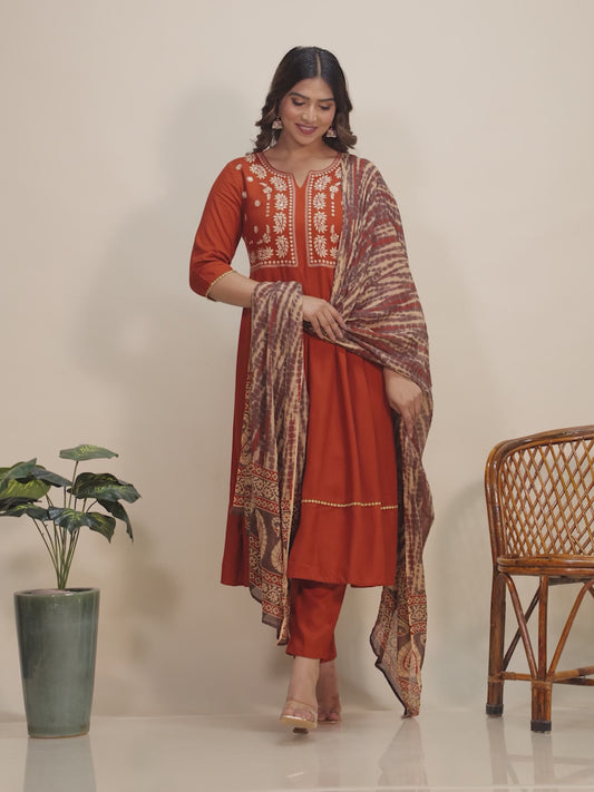 Viscose Solid Anarkali Orange Kurta