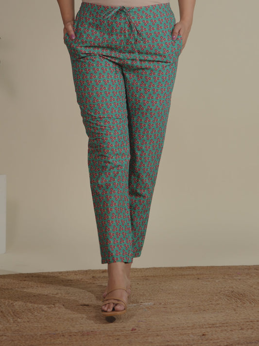 Soft Cotton Floral Green Tapered Trousers