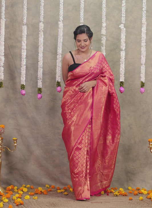Brocade Geometric Royal Pink Saree