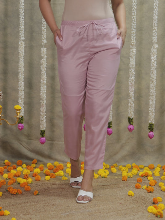 Chanderi Solid Pink Tapered Trousers