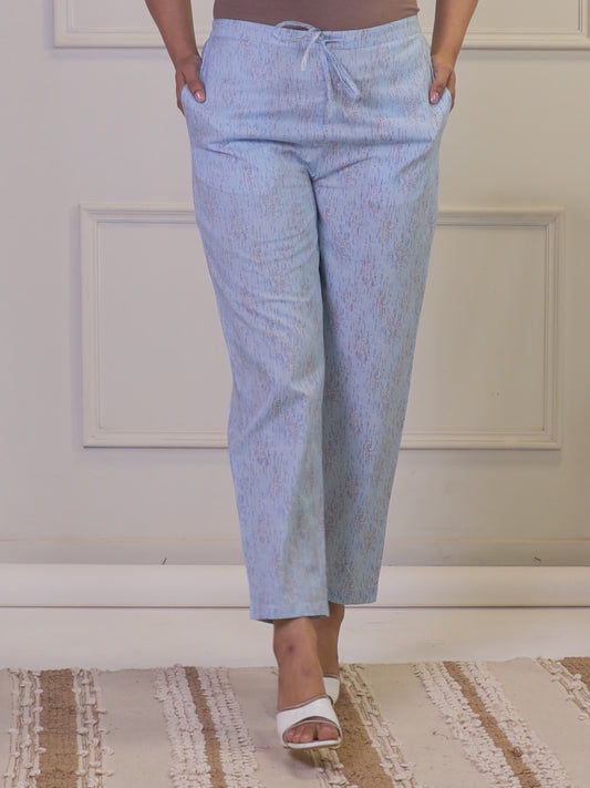 Soft Cotton Abstract Blue Tapered Trousers