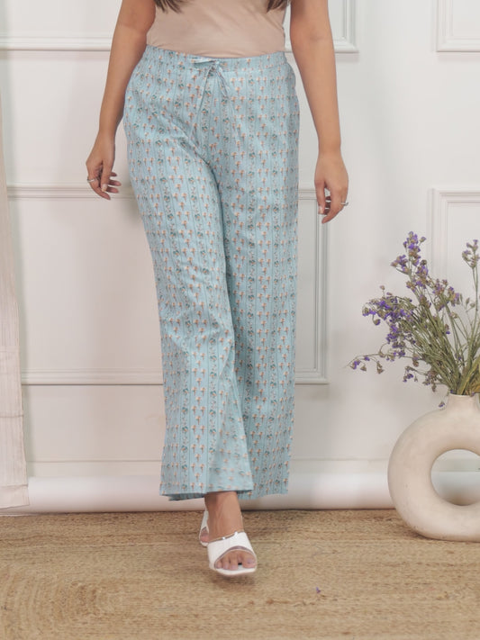 Soft Cotton Floral Blue Palazzo