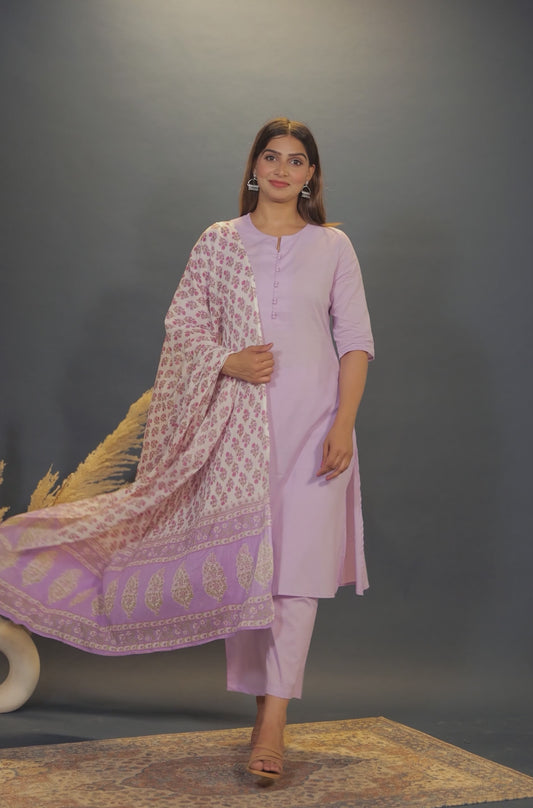 Soft Cotton Solid A-line Mauve Kurta