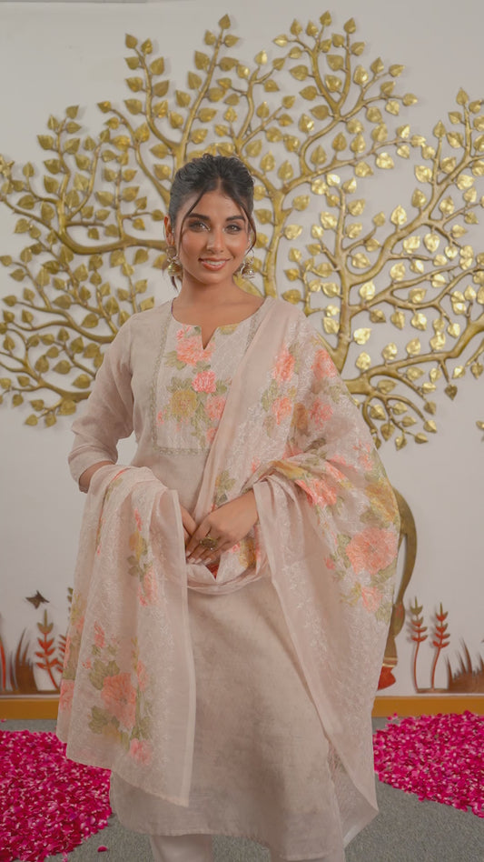 Chanderi Solid Straight Grey Kurta