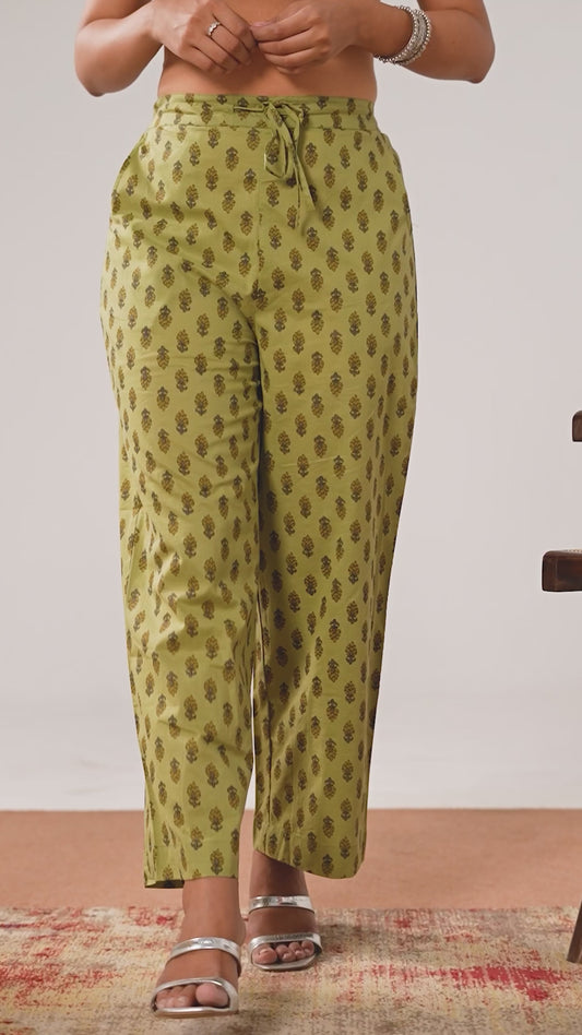 Soft Cotton Butti Green Straight Trousers
