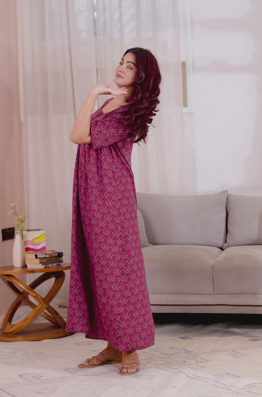 Viscose Floral Flared Purple Nighty