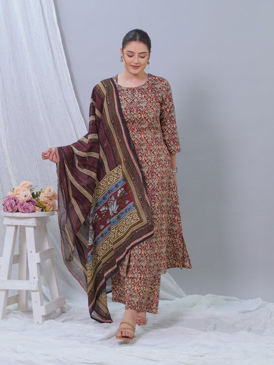 Soft Cotton Kalamkari A-line Red Kurta