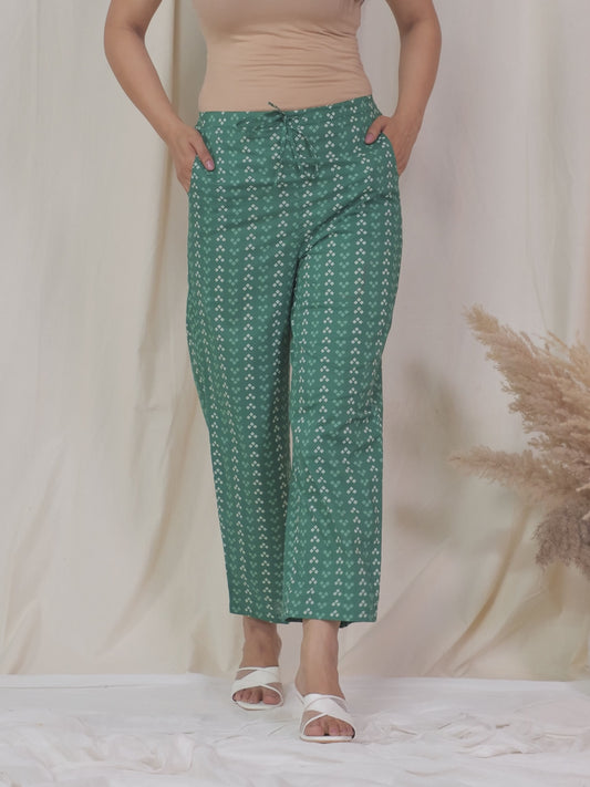 Soft Cotton Bandhani Green Straight Trousers