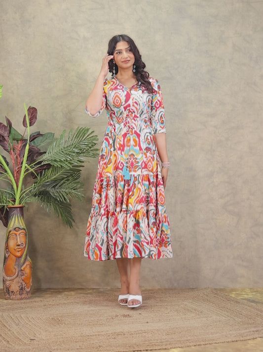 Soft Cotton Abstract A-line Multicolor Dress