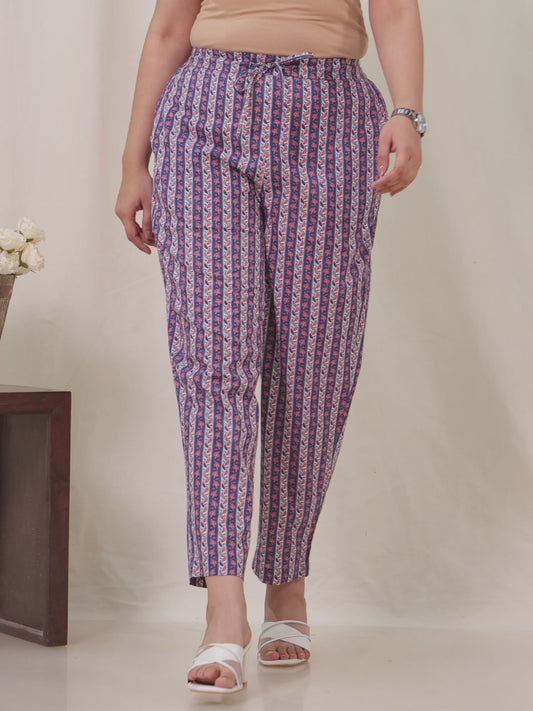 Soft Cotton Striped Blue Tapered Trousers