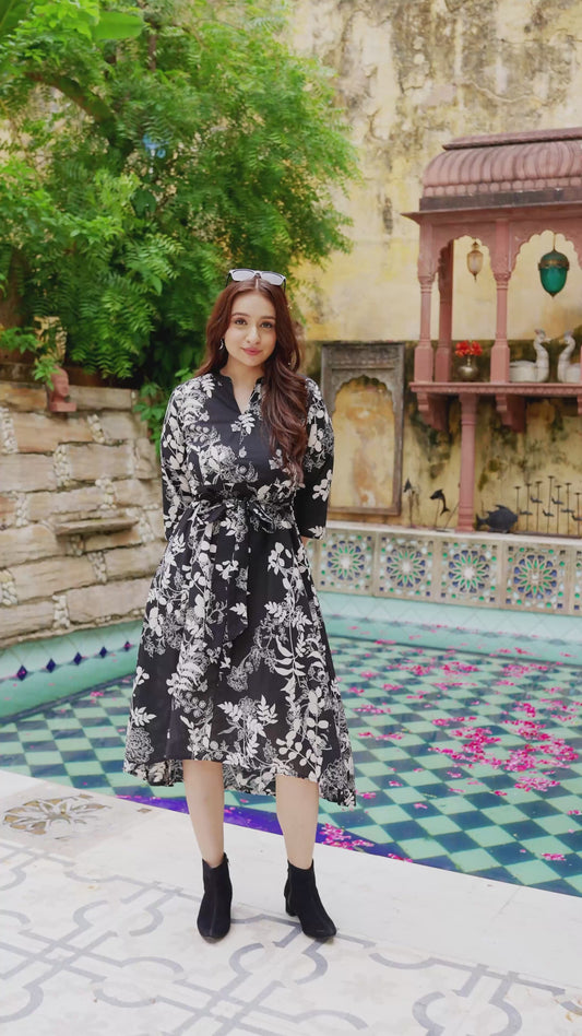 Soft Cotton Floral High Low Black Dress
