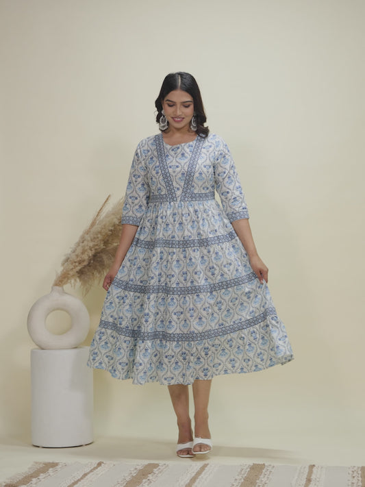 Soft Cotton Geometric Anarkali White Kurta