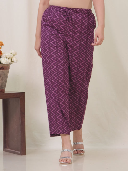 Soft Cotton Striped Purple Straight Trousers