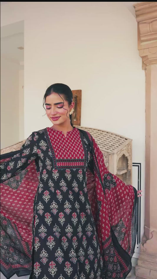 Soft cotton Ethnic Motifs Straight Black Kurta