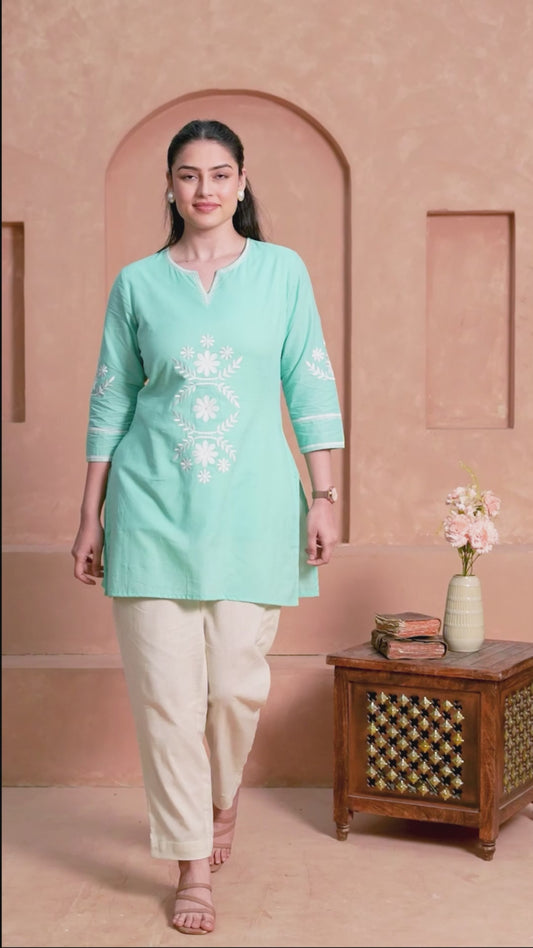 Embroidered Soft Cotton Solid Straight Sky Blue Kurta