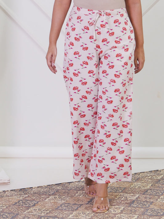 Linen Cotton Floral Cream Palazzo