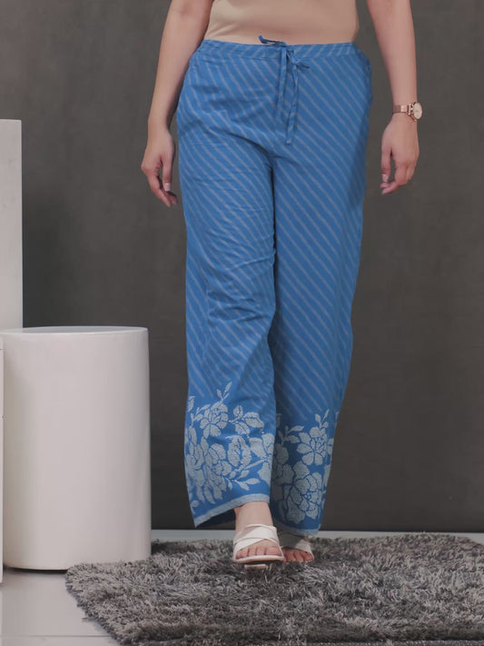 Soft Cotton Placement Print Blue  Trousers