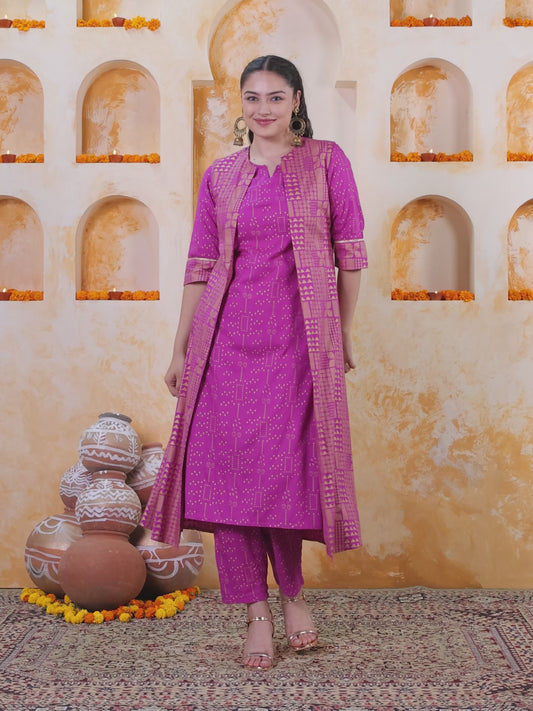 Viscose Gold foil Straight Pink Kurta