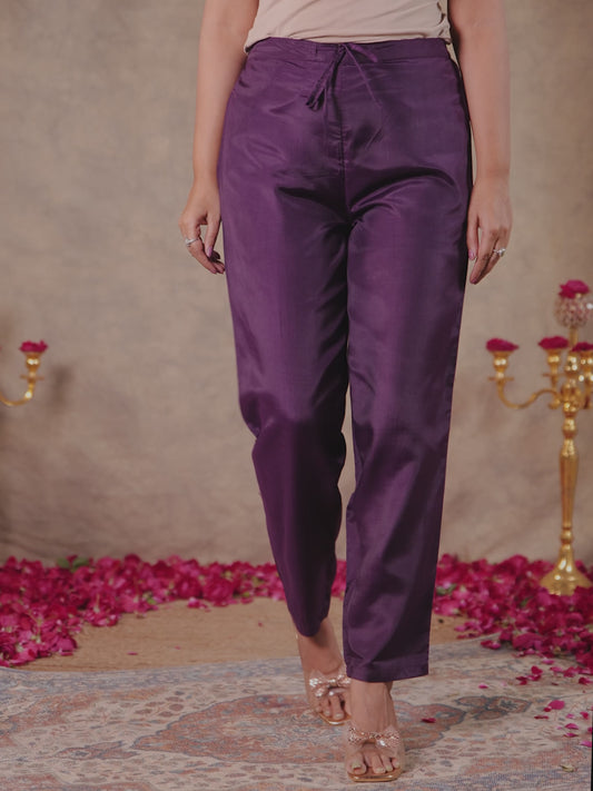 Chanderi Solid Purple Tapered Trousers