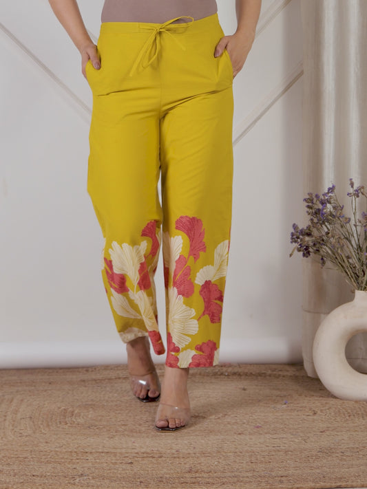 Soft Cotton Placement Print Yellow Palazzo