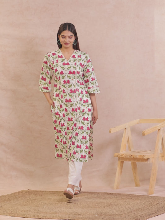 Soft Cotton Geometric Off White Kurta