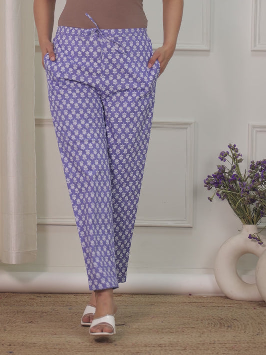 Soft Cotton Floral Purple Tapered Trousers