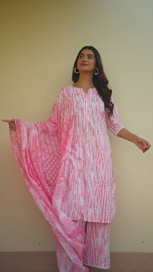 Soft Cotton Tie-Dye A-line Pink Kurta