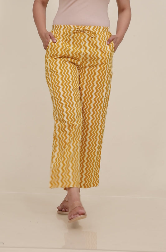 Soft Cotton Chevron Yellow Straight Trousers
