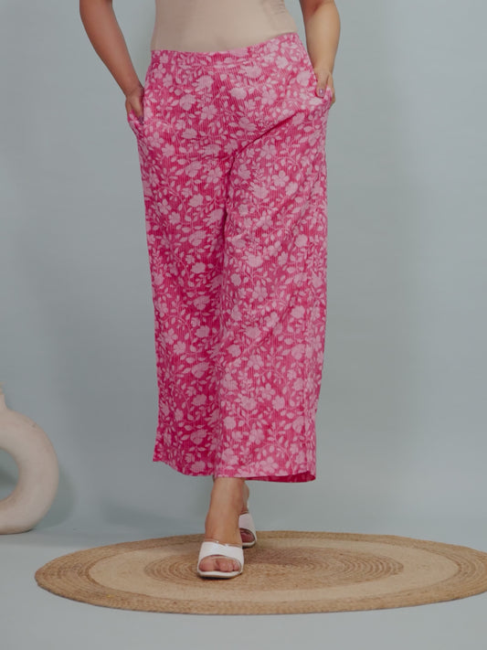 Kantha Cotton Floral Pink Palazzo