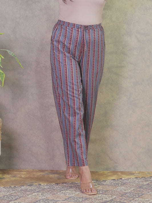 Soft Cotton Striped Indigo Straight Trousers