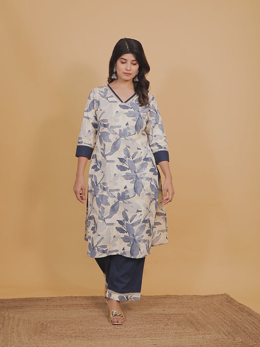 Linen Cotton Floral Kurta