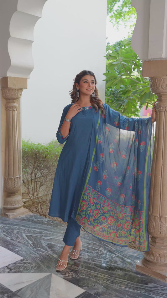 Soft Cotton Solid Flared Indigo blue Kurta