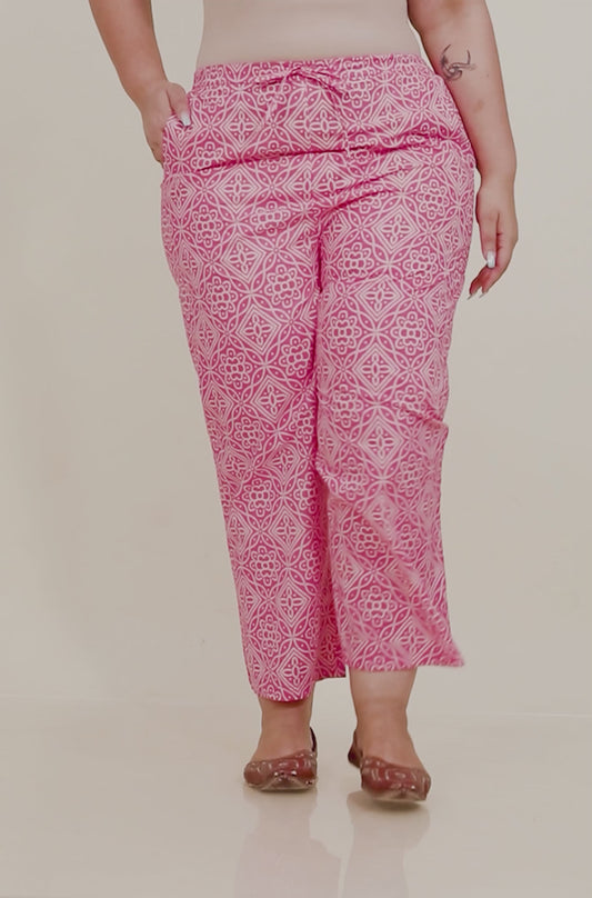Soft Cotton Bandhani Pink Straight Trousers