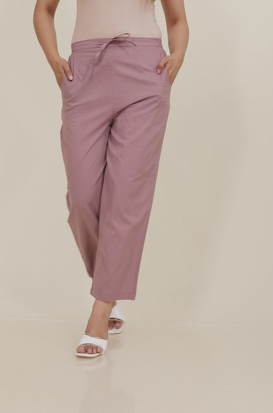 Soft Cotton Solid Purple Straight Trousers