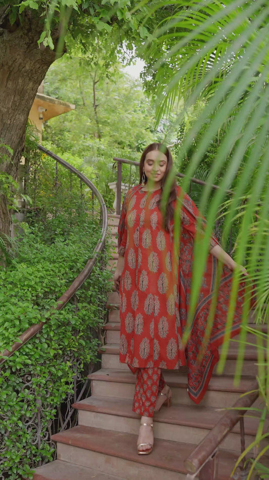 Soft Cotton Floral A-line Rust Kurta