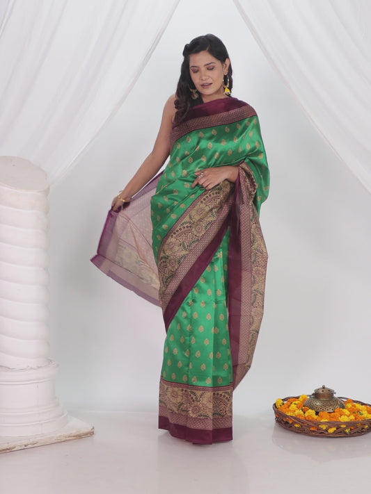 Chanderi Butti Green Saree