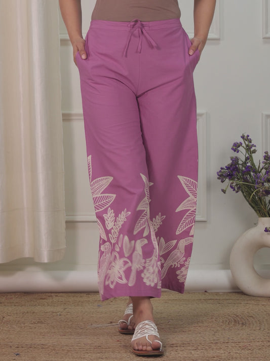 Soft Cotton Placement Print Purple Palazzo