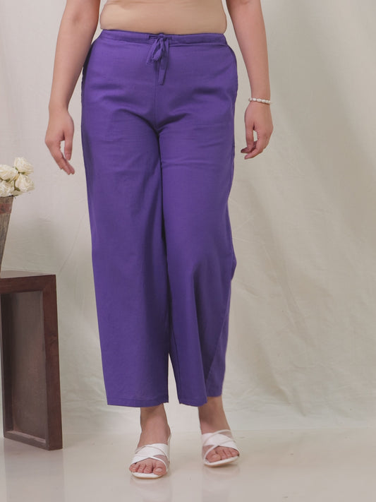 Viscose Solid Purple Tapered Trousers